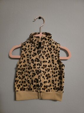 Leopard Print Fleece Vest - Tan and Black